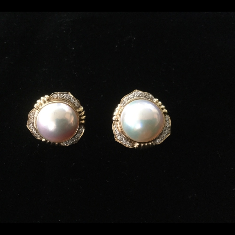 14k Mabe pearl and diamond earrings